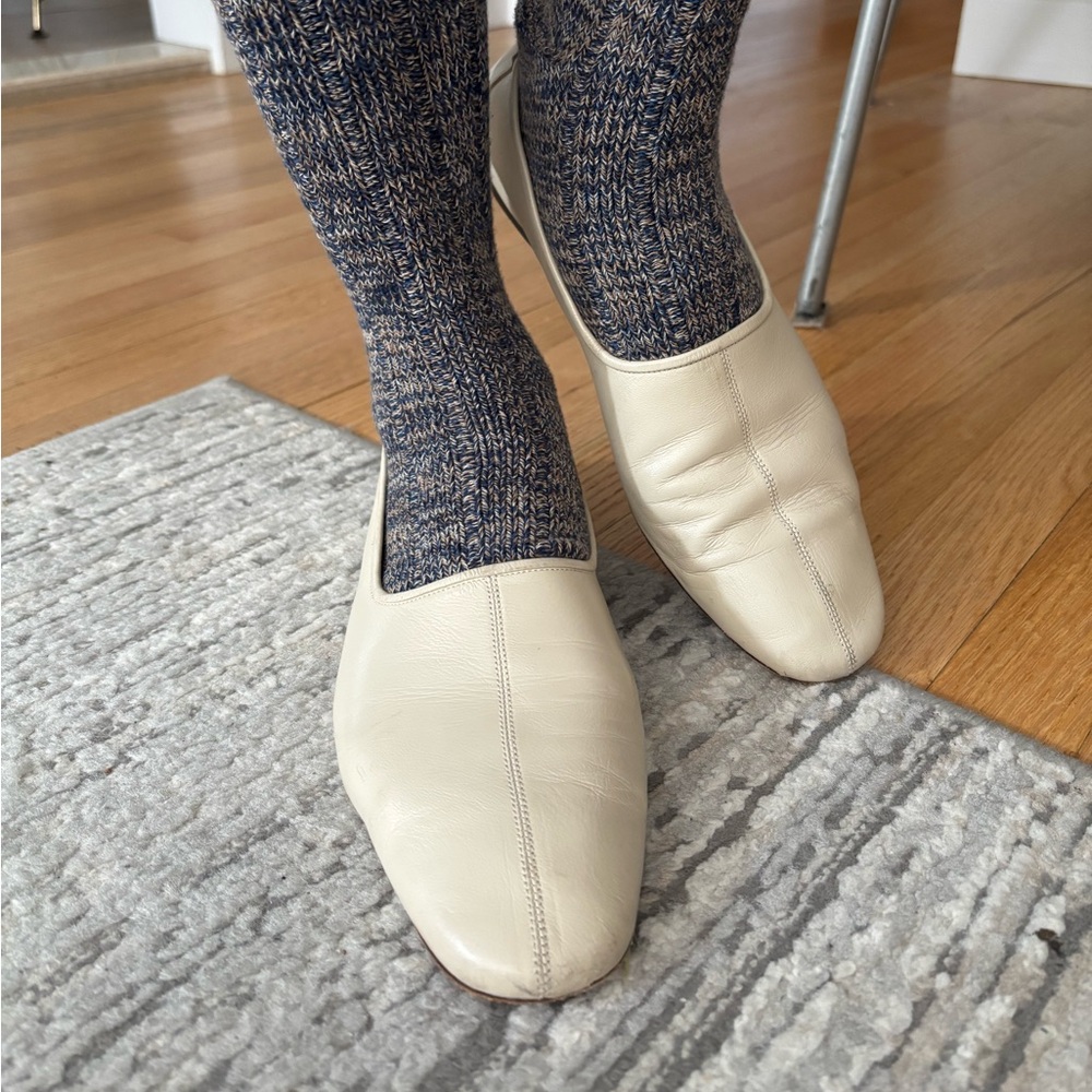BY FAR - PRUDENCE - Cream Leather Slip-On Flats - Picture 4 of 10